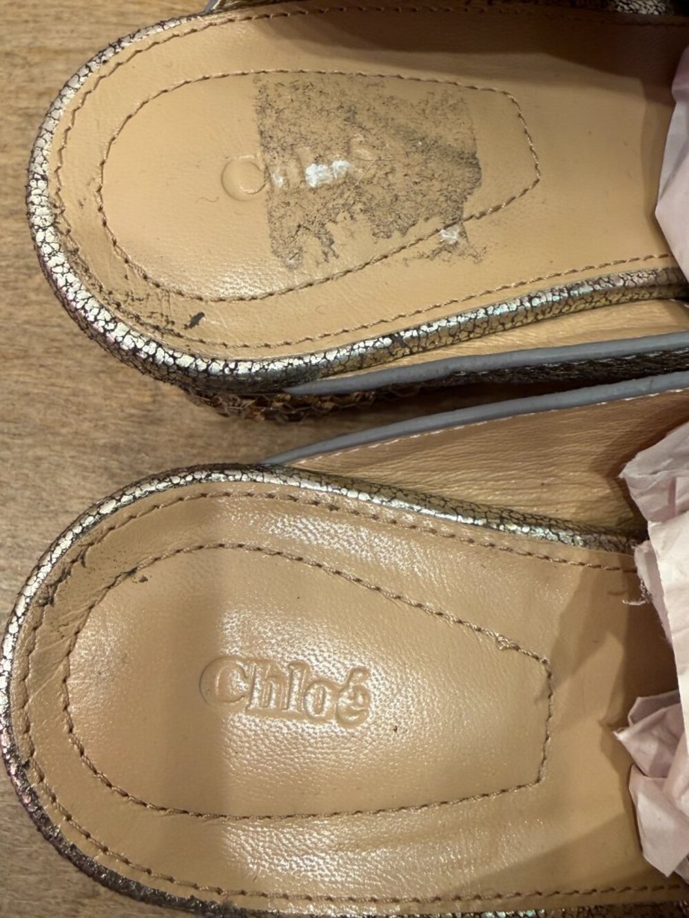 Chloe Silver Metallic Leather Rhinestone Crystal Block Heel Mule Slides 38.5 - Picture 9 of 14